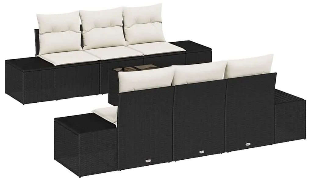 Conjunto de Sofá de Jardim com 7 Peças e Almofadas Pretas em Rattan Si