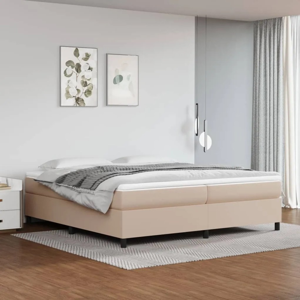 vidaXL Estrutura de cama com molas 200x200 cm couro artificial cappuccino