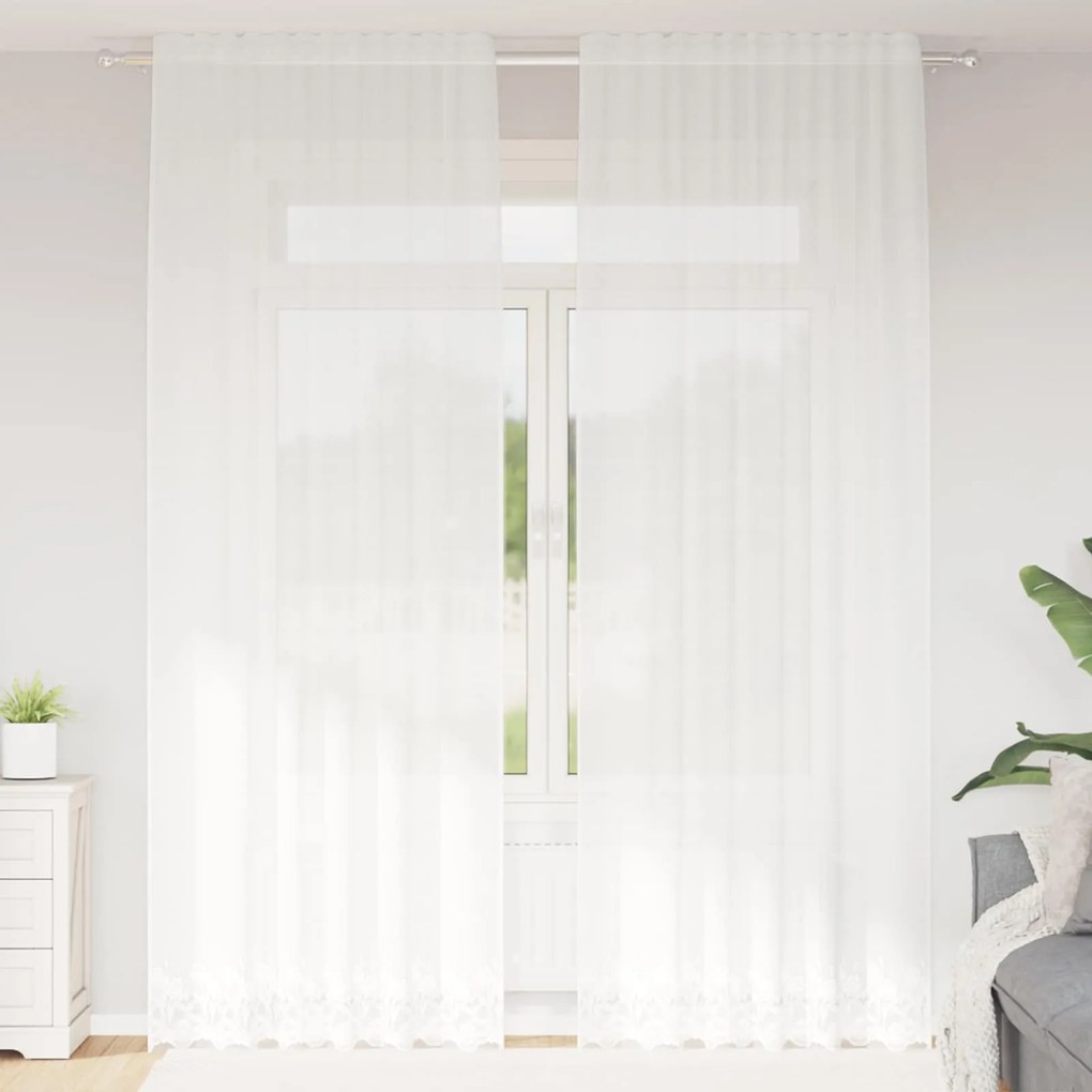 vidaXL Cortina de Renda com cortinas Branco 280 x 150 cm Poliéster