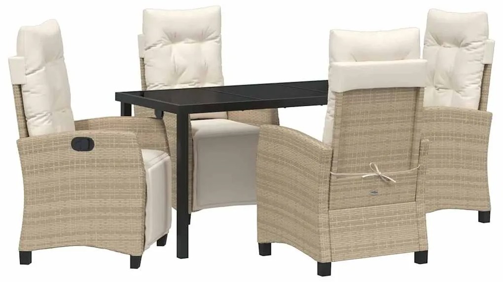 Conjunto de jantar de jardim de 5 peças, bege em rattan poliéster.