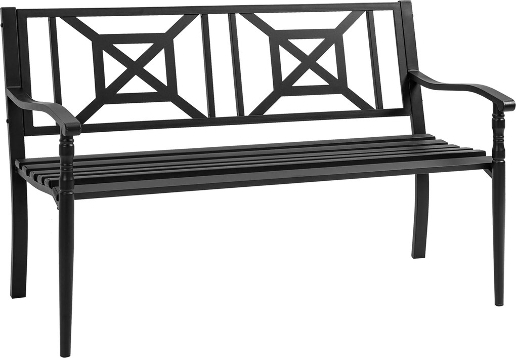 Outsunny Banco de Jardim 2 Lugares BancoTerraço Pátio Encosto Alto Assento de Ripas Apoios de Braços Aço 128x62,5x81,5 cm Preto | Aosom Portugal
