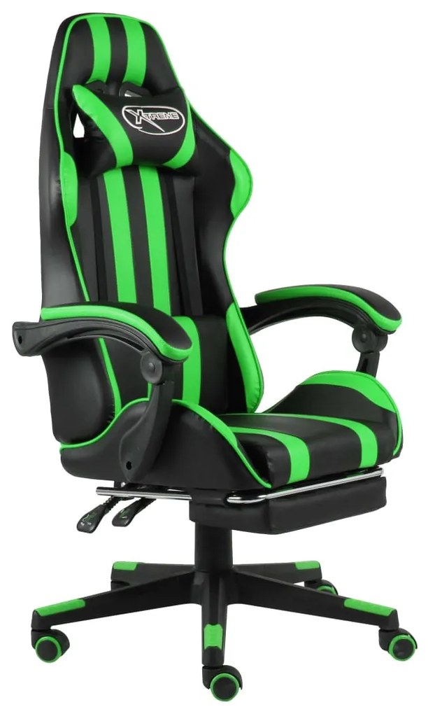 Cadeira estilo corrida c/ apoio pés couro artificial preto/verde