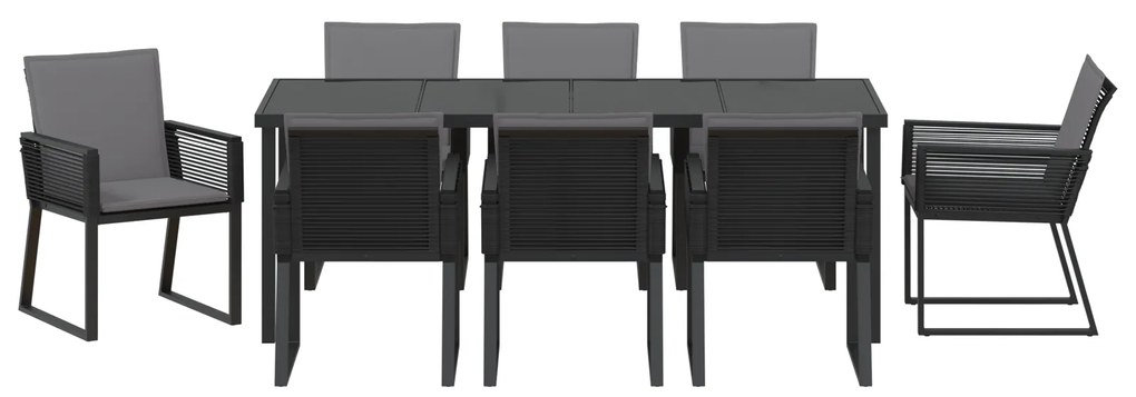 Conjunto de Jantar de Jardim 9 Peças com Almofadas Preto Vime PE