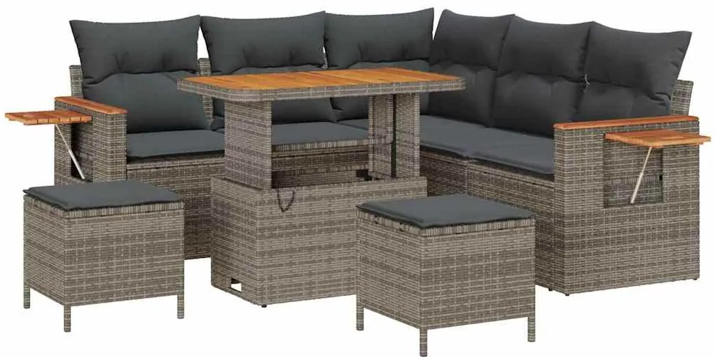 Conjunto de Sofá de Jardim vidaXL 8 Peças com Almofadas Cinza Rattan A