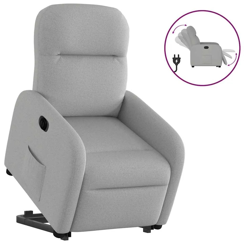 vidaXL Poltrona reclinável elevatória elétrica tecido cinzento-nublado