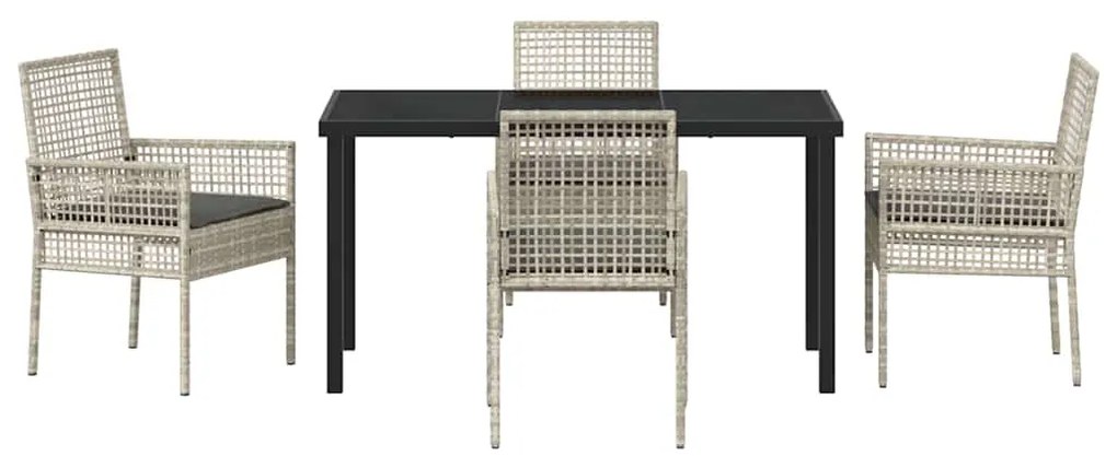 Conjunto de Jantar de 5 Peças com Almofadas Cinza Claro Rattan Poliést