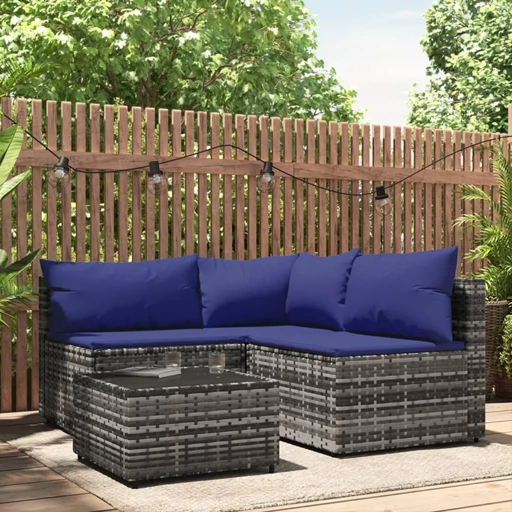vidaXL 4 pcs conjunto lounge de jardim c/ almofadões vime PE cinzento