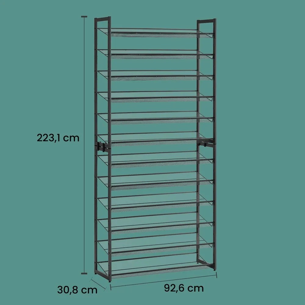 Sapateira com 12 prateleiras (2x 6 prateleiras) 30,8 x 92,6 x 223,1 cm preta