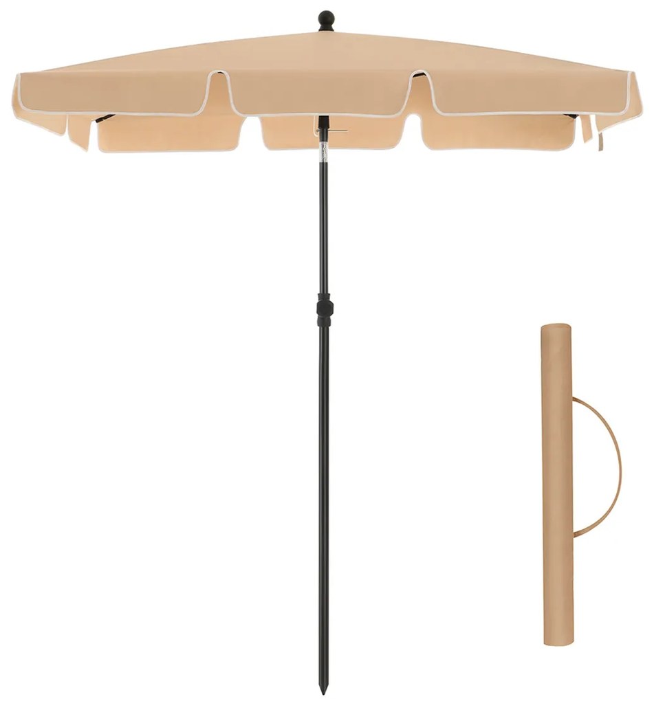 Guarda-sol retangular para varanda SONGMICS 2 x 1,25 m, proteção FPS 50+, proteção solar inclinável, cobertura revestida de PA, bolsa de transporte, terraço para jardim, base não incluída, cinza-claro GPU25BR