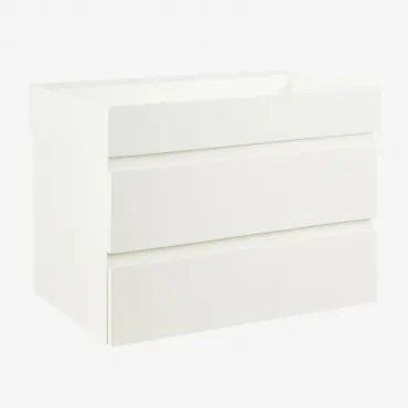 Conjunto De Móvel De Casa De Banho Suspenso Em Madeira E Folha De Freixo Com Lavatório Integrado Ona Branco & Sem Espelho & Sem - Sklum