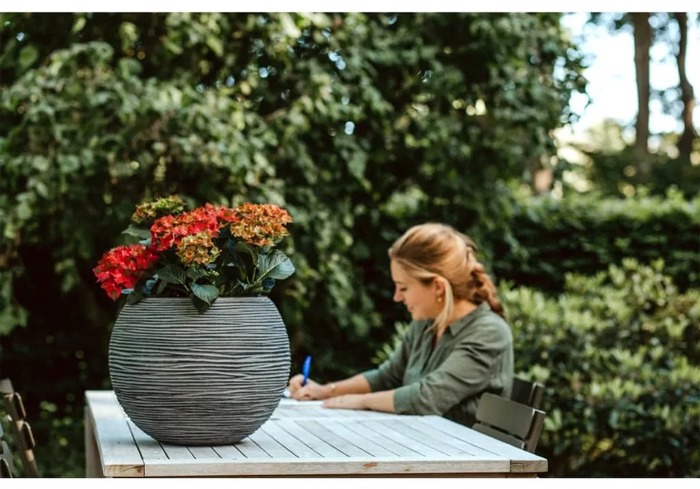 Vaso redondo Nature Rib 40x32 cm antracite KOFZ270