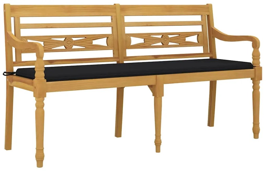 Banco Batavia c/ almofadão preto 150 cm madeira de teca maciça