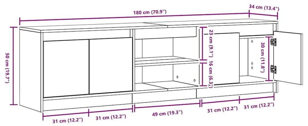 Gabinete para TV com luzes de tira LED com armazenamento com porta Pre