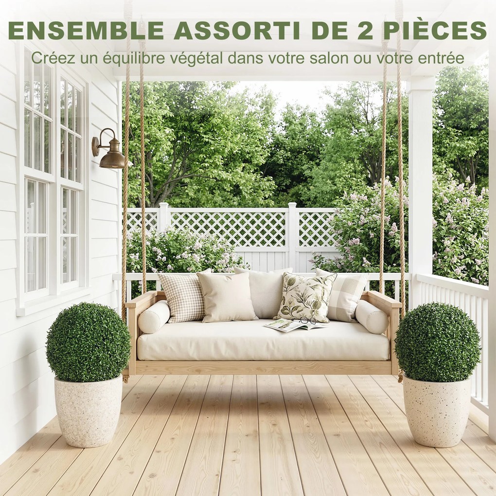 Conjunto de 2 bolas artificiais (VASOS NÃO INCLUIDOS), resistentes aos raios UV, 42 cm, para decoração interior/exterior verdes