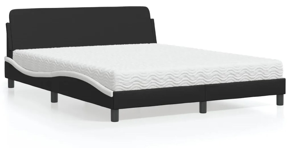 Cama com colchão 160x200 cm couro artificial preto e branco