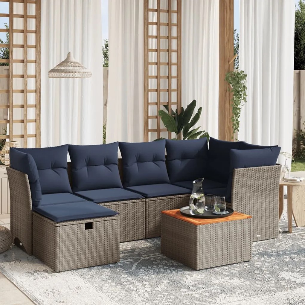 vidaXL 7 pcs conjunto sofás p/ jardim c/ almofadões vime PE cinzento