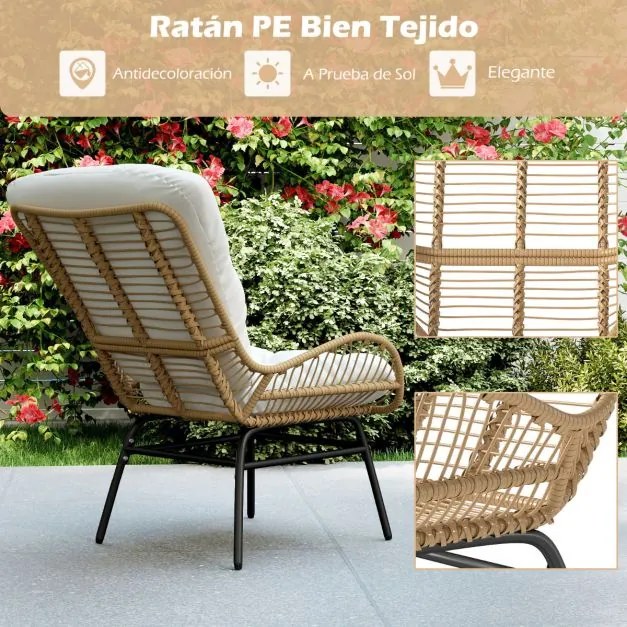 Cadeira de jardim em rattan com almofada grossa XXL Cadeira de terraço para jardim Capacidade até 180 kg Branco
