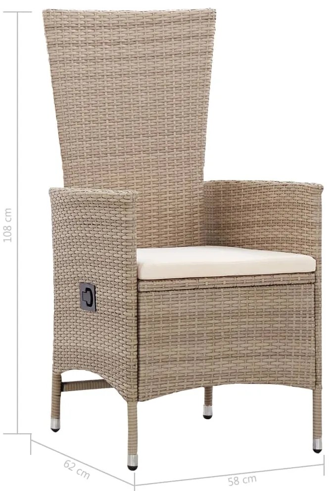 9 pcs conjunto jantar exterior com almofadões vime PE bege