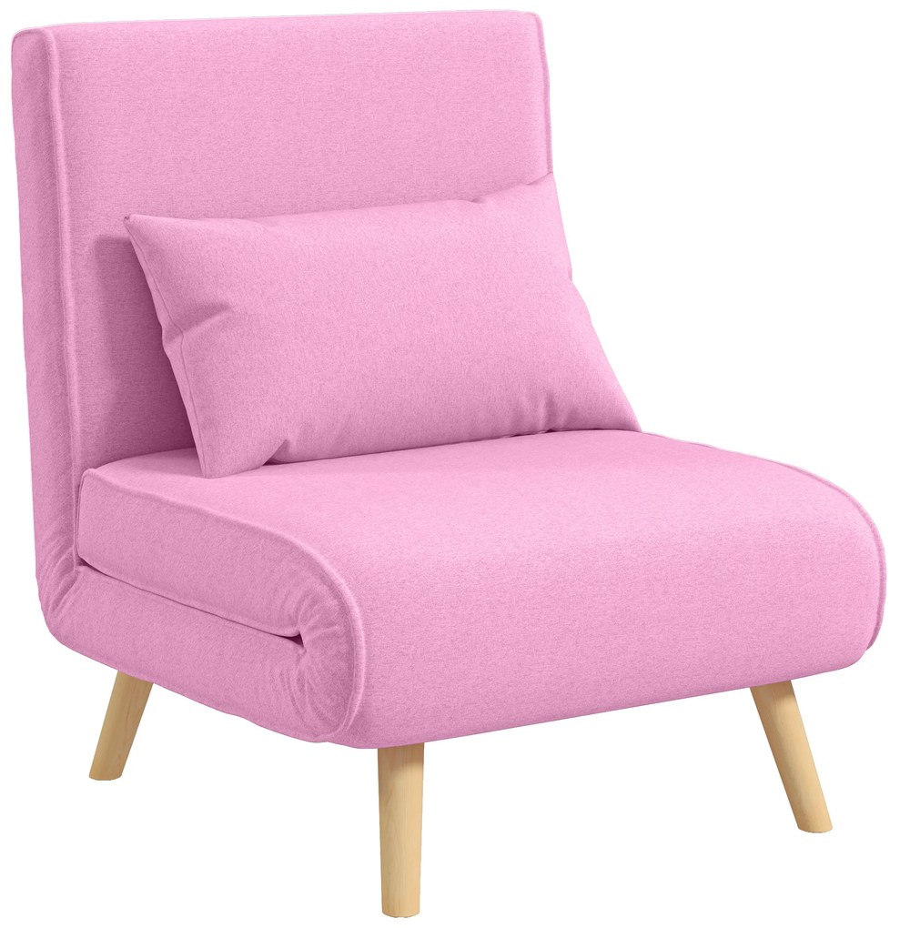 HOMCOM Sofá Cama Individual  Estofado em Linho com Encosto Ajustável em 5 Posições e Almofada Sofá Cama Pequeno 72x75x85 cm Rosa | Aosom Portugal