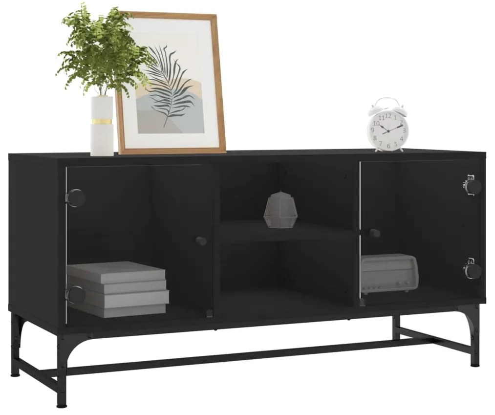 Móvel de TV c/ portas de vidro 102x37x50 cm preto