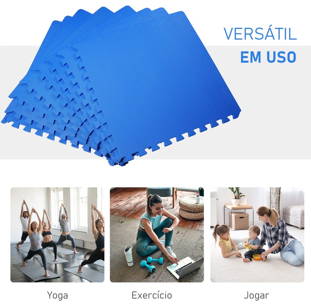 HomCom Tapete puzzle para Crianças e Bebés - Azul - Borracha Espuma EVA - 2,88 m²