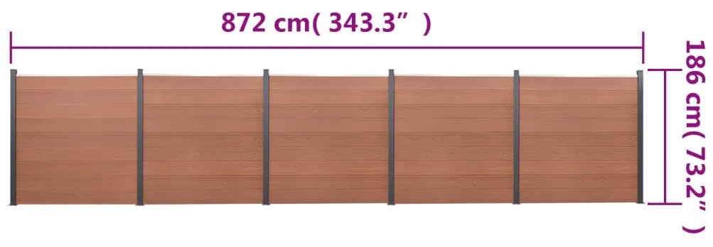 Conjunto de painéis de vedação 872x186 cm WPC castanho