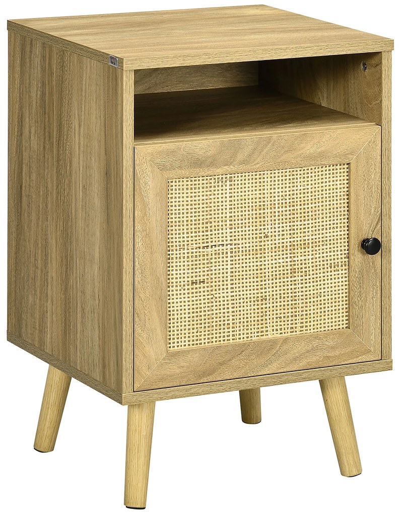 HOMCOM Mesa de Cabeceira com Porta de Vime e Compartimento Aberto Mesa Auxiliar para Dormitório Sala de Estar 39x35x60cm Madeira