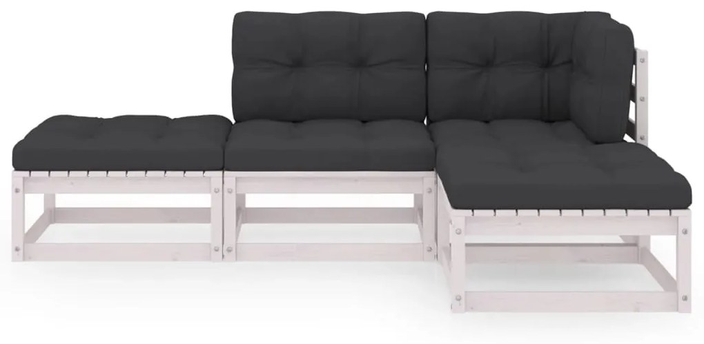 4 pcs conjunto lounge de jardim c/ almofadões pinho maciço