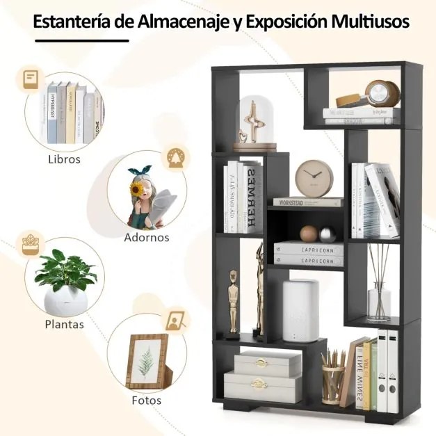Estante geométrica aberta com kits antiderrapantes para sala de estar 70 x 20 x 120 cm preto
