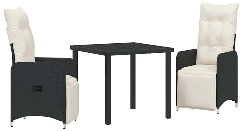 Conjunto de Jantar para Jardim 3 Peças com Almofadas em Rattan Sintéti