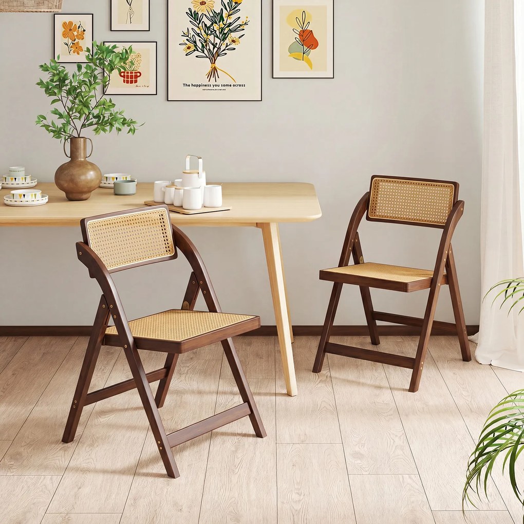 Conjunto de 2 Cadeiras de Jantar Dobráveis (MESA NÃO INCLUIDA), 56 x 49 x 80 cm, Encostos Rotativos de 360°, cor Nogueira