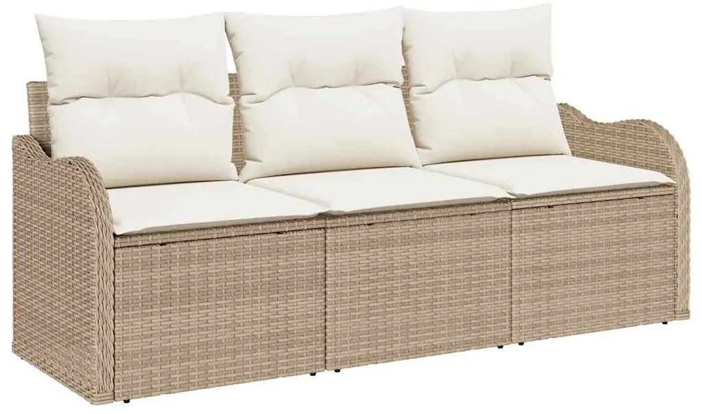 Conjunto de Sofá de Jardim de 3 Peças com Almofadas Bege Polyrattan