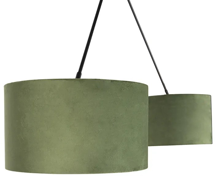 Candeeiro de suspensão preto com abajures de veludo verde e dourado 35 cm 2 luzes - Blitz Country / Rústico,Rústico