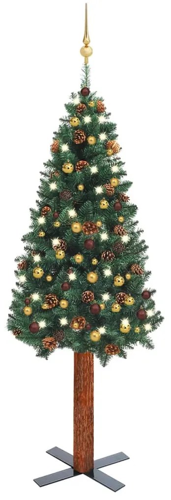 3077813 vidaXL Árvore de Natal fina pré-iluminada com bolas 180 cm verde