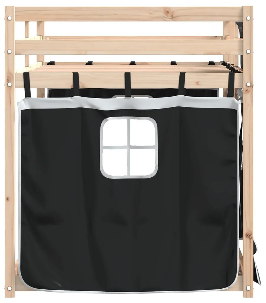 Beliche com cortinas 90x190 cm pinho maciço branco e preto