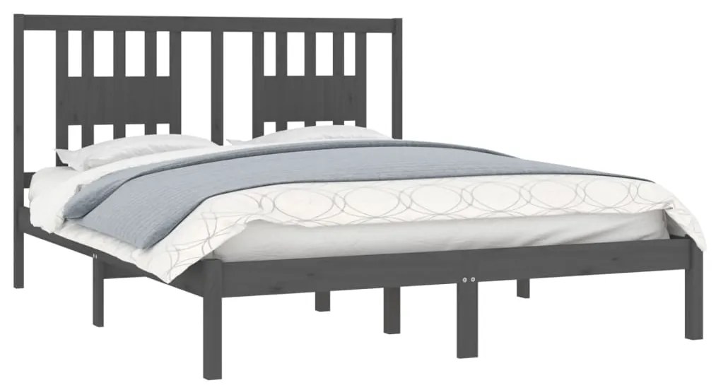 Estrutura de cama king 150x200 cm madeira maciça cinzento