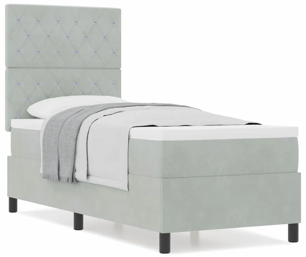 Cama Box Spring vidaXL com Colchão Cinza Claro 80x200 cm Veludo