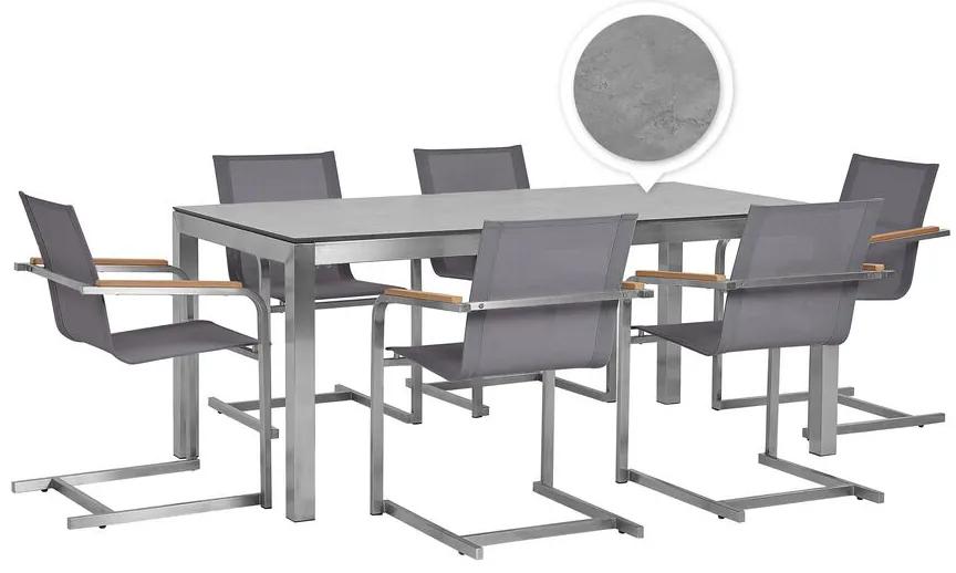 Conjunto de mesa com tampo efeito betão 180 x 90 cm e 6 cadeiras cinzentas GROSSETO Beliani