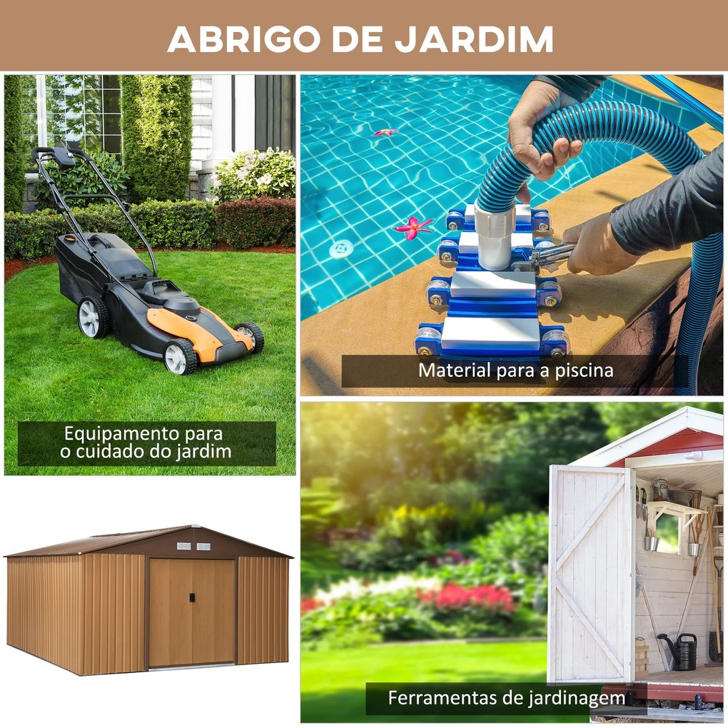 Abrigo Metálico de Jardim – 340x386x200 cm – Estrutura Reforçada com B