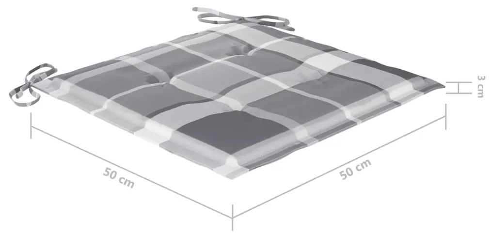 Cadeiras de jardim almofadões xadrez cinzento 8 pcs teca maciça