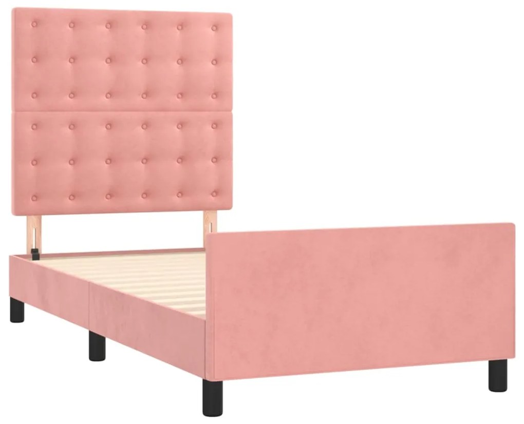 Estrutura de cama c/ cabeceira 100x200 cm veludo rosa