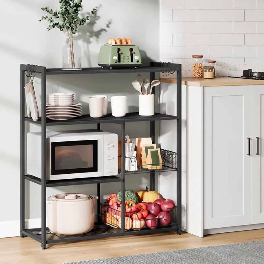 Armário de cozinha com 2 cestos metálicos e ganchos 35 x 80 x 95 cm Preto antracite e cinzento