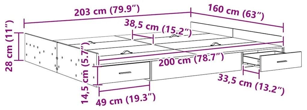 Estrado de cama com arrumação Cinzento cimento 160 x 200 cm