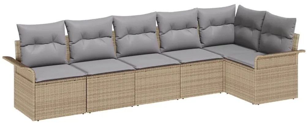 Conjunto de Sofá de Jardim com 6 Peças e Almofadas em Rattan Poliéster
