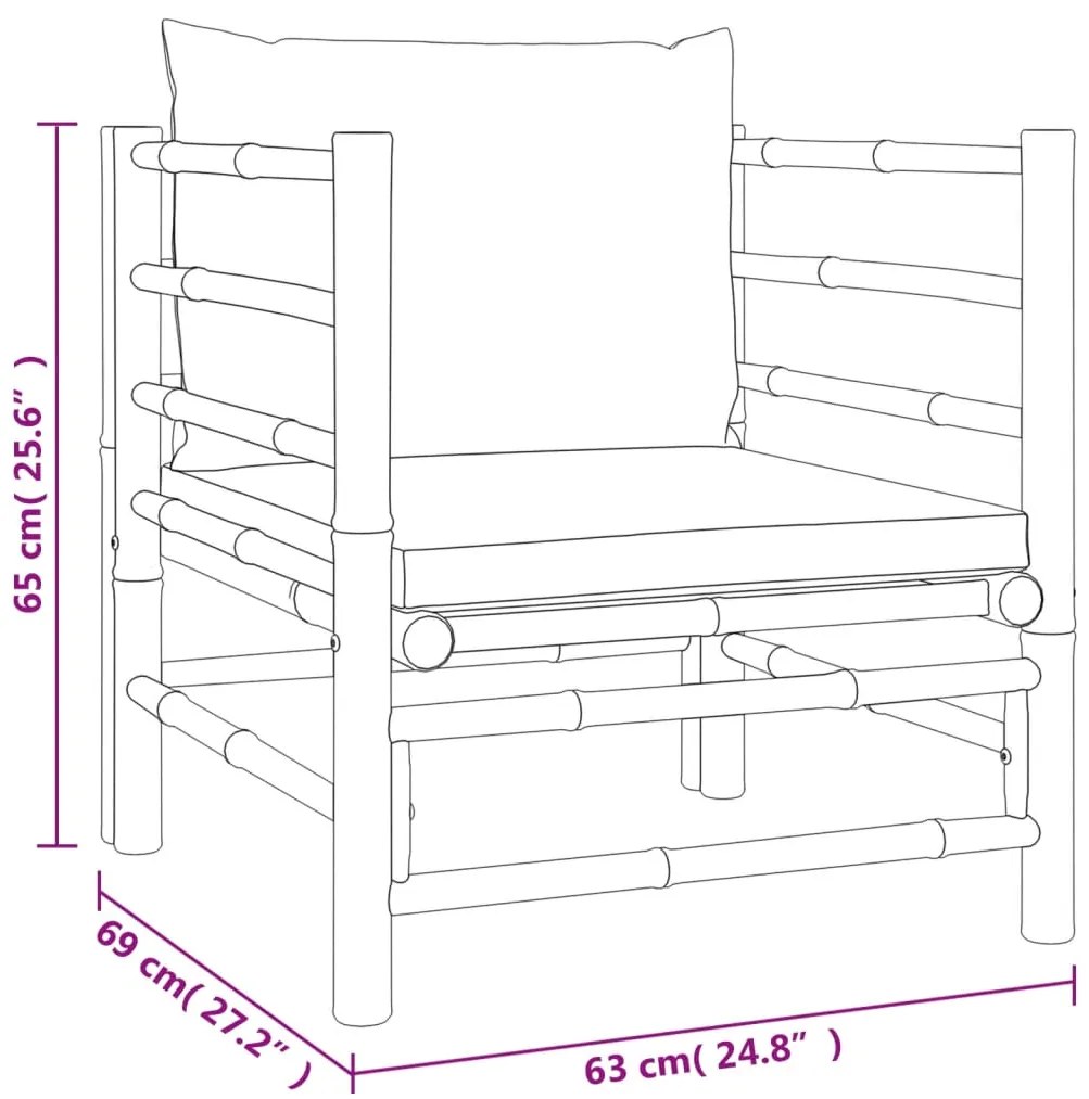 7 pcs conj. lounge de jardim bambu c/ almofadões cinzento-claro