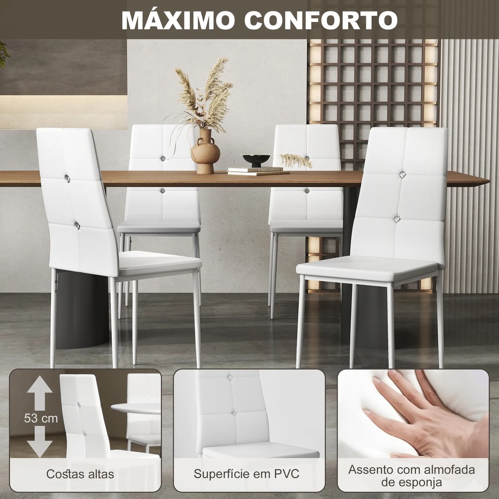 Conjunto de 6 Cadeiras de Sala de Jantar (MESA NÃO INCLUIDA) Estofadas em PU Cadeiras de Cozinha com Encosto Alto com Botões 41x50x97 cm Branco