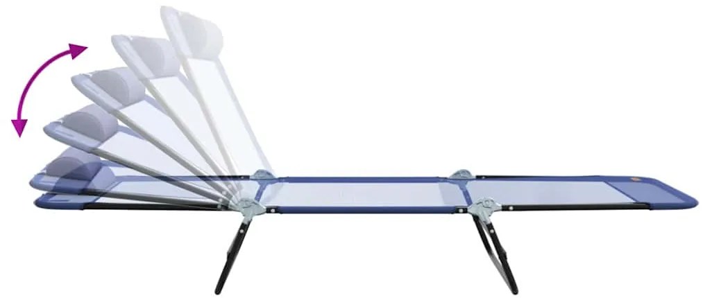 Espreguiçadeiras Dobráveis 2 pcs com Apoio de Cabeça Azul Textilene