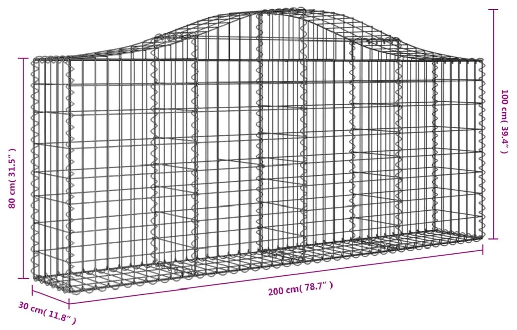 Cestos gabião arqueados 5 pcs 200x30x80/100cm ferro galvanizado