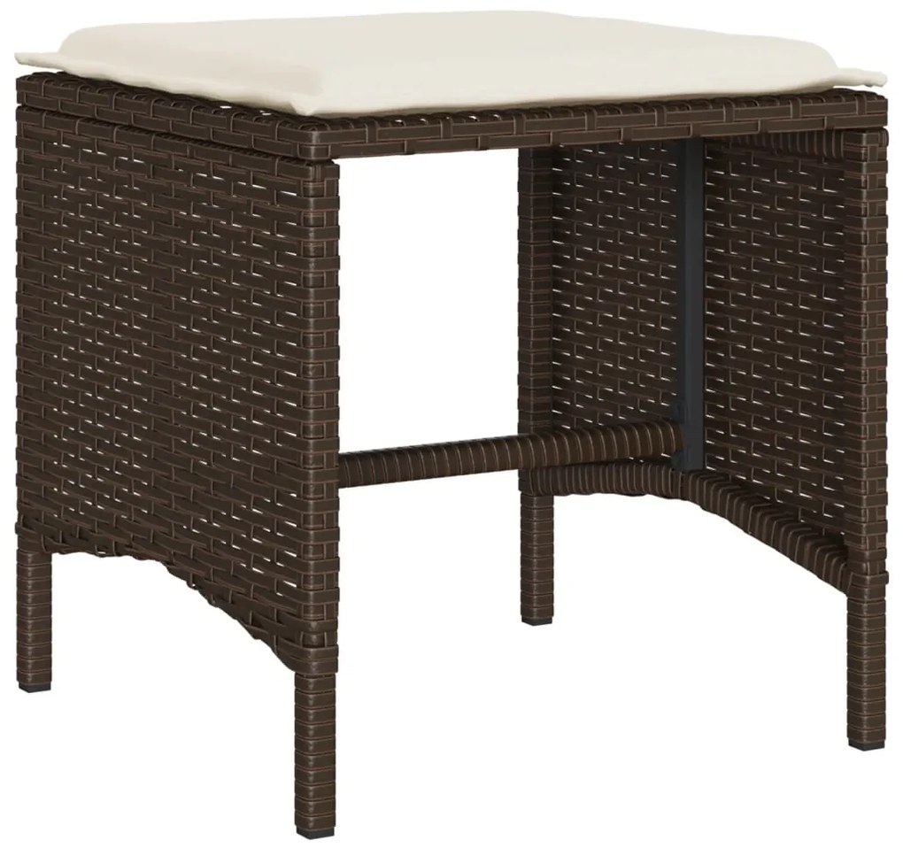 4 pcs conjunto sofás de jardim c/ almofadões vime PE castanho