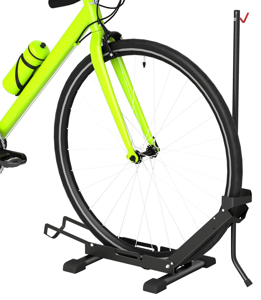 SPORTNOW Suporte de Chão para Bicicletas Vertical e Horizontal com Altura Ajustável para Rodas de 20"-29" e 700c em Aço com Base Antiderrapante para Casa Garagem ou Oficina 75x41x71-81 cm Preto
